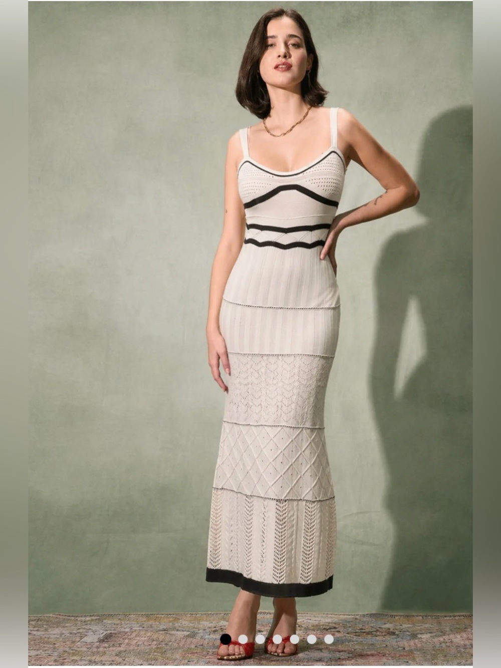 NWT TFY Collection Boho Contrast Multi-Textured Knit Maxi Slip Dress - Picture 2 of 7